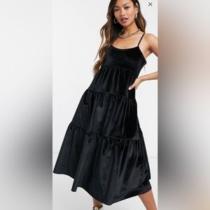 Black Velvet Tiered Midi Dress